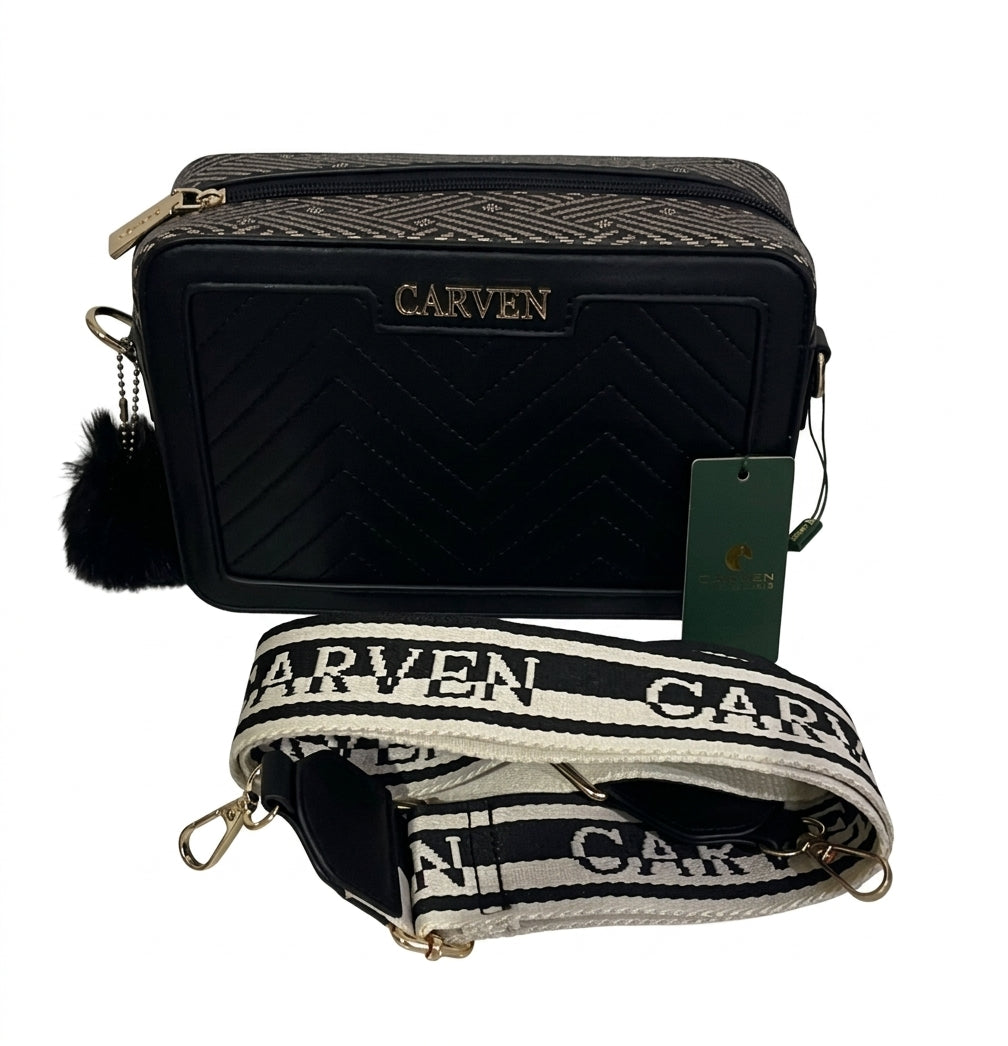 Morral Carven Paris color negro con estampado lateral
