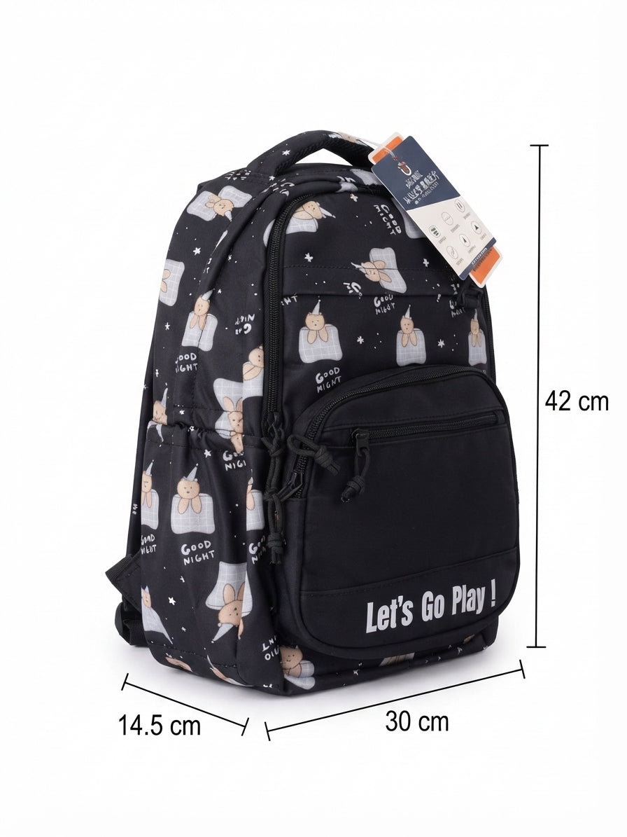 Mochila color negro con estampado